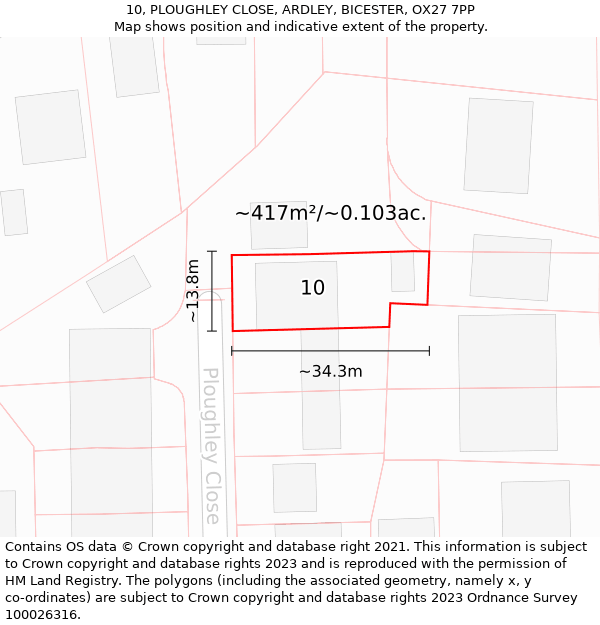 10, PLOUGHLEY CLOSE, ARDLEY, BICESTER, OX27 7PP: Plot and title map