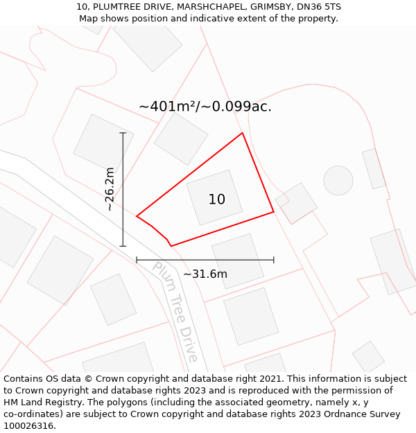 10, PLUMTREE DRIVE, MARSHCHAPEL, GRIMSBY, DN36 5TS: Plot and title map