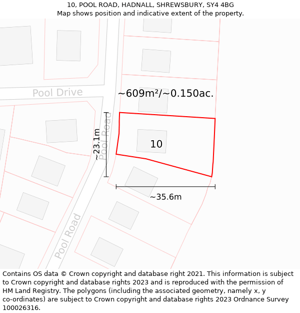 10, POOL ROAD, HADNALL, SHREWSBURY, SY4 4BG: Plot and title map