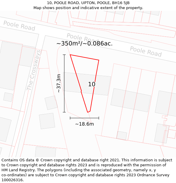 10, POOLE ROAD, UPTON, POOLE, BH16 5JB: Plot and title map