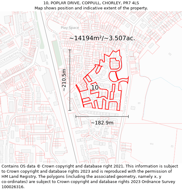 10, POPLAR DRIVE, COPPULL, CHORLEY, PR7 4LS: Plot and title map