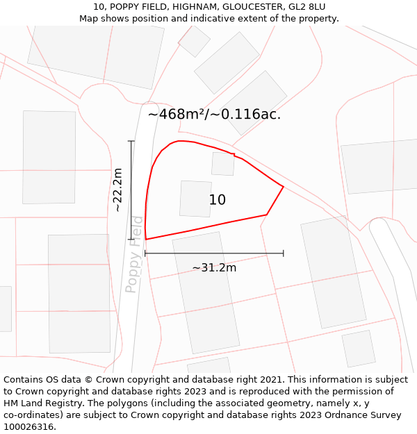 10, POPPY FIELD, HIGHNAM, GLOUCESTER, GL2 8LU: Plot and title map