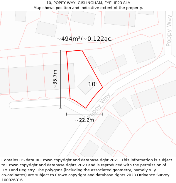 10, POPPY WAY, GISLINGHAM, EYE, IP23 8LA: Plot and title map