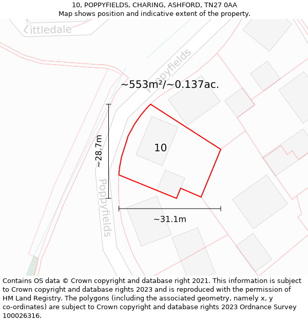 10, POPPYFIELDS, CHARING, ASHFORD, TN27 0AA: Plot and title map