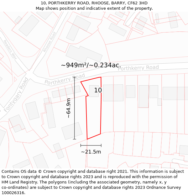 10, PORTHKERRY ROAD, RHOOSE, BARRY, CF62 3HD: Plot and title map