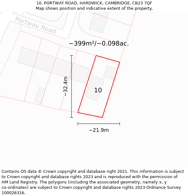 10, PORTWAY ROAD, HARDWICK, CAMBRIDGE, CB23 7QF: Plot and title map