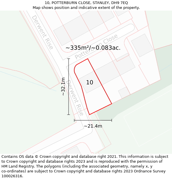 10, POTTERBURN CLOSE, STANLEY, DH9 7EQ: Plot and title map