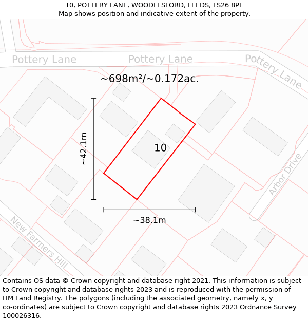 10, POTTERY LANE, WOODLESFORD, LEEDS, LS26 8PL: Plot and title map