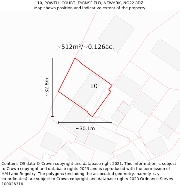 10, POWELL COURT, FARNSFIELD, NEWARK, NG22 8DZ: Plot and title map