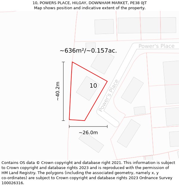 10, POWERS PLACE, HILGAY, DOWNHAM MARKET, PE38 0JT: Plot and title map