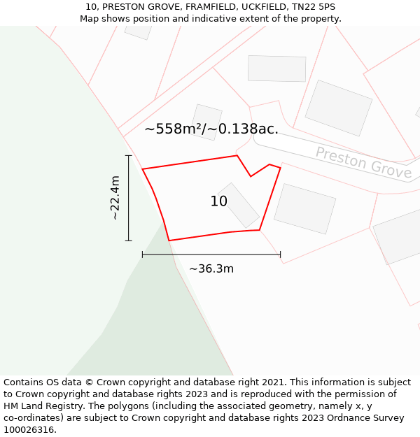 10, PRESTON GROVE, FRAMFIELD, UCKFIELD, TN22 5PS: Plot and title map