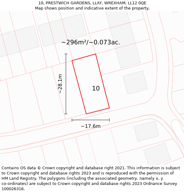 10, PRESTWICH GARDENS, LLAY, WREXHAM, LL12 0QE: Plot and title map