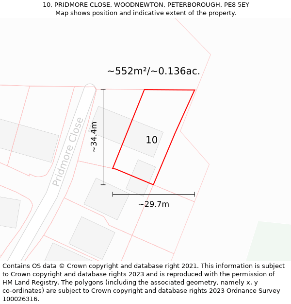 10, PRIDMORE CLOSE, WOODNEWTON, PETERBOROUGH, PE8 5EY: Plot and title map