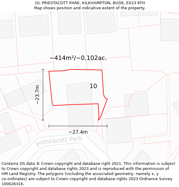 10, PRIESTACOTT PARK, KILKHAMPTON, BUDE, EX23 9TH: Plot and title map