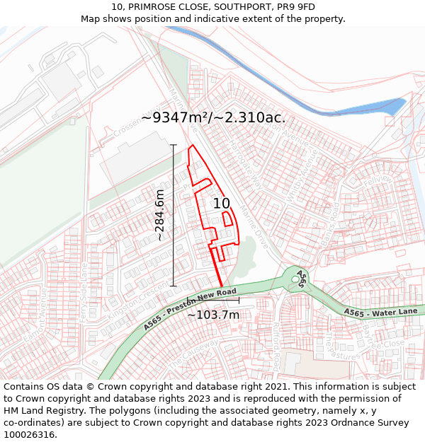 10, PRIMROSE CLOSE, SOUTHPORT, PR9 9FD: Plot and title map