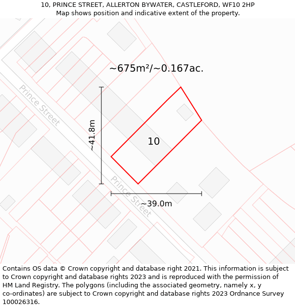 10, PRINCE STREET, ALLERTON BYWATER, CASTLEFORD, WF10 2HP: Plot and title map