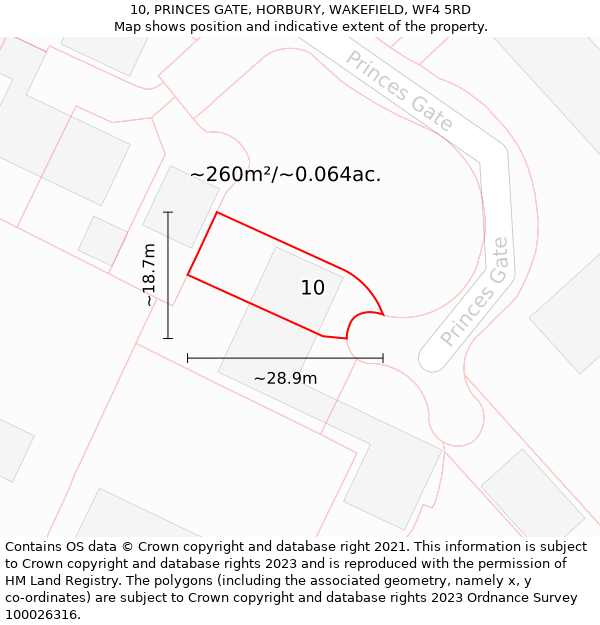 10, PRINCES GATE, HORBURY, WAKEFIELD, WF4 5RD: Plot and title map