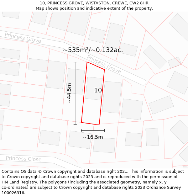 10, PRINCESS GROVE, WISTASTON, CREWE, CW2 8HR: Plot and title map