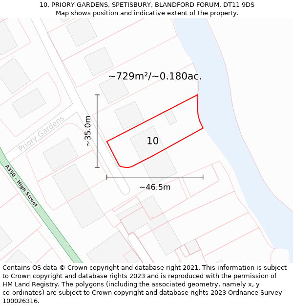 10, PRIORY GARDENS, SPETISBURY, BLANDFORD FORUM, DT11 9DS: Plot and title map