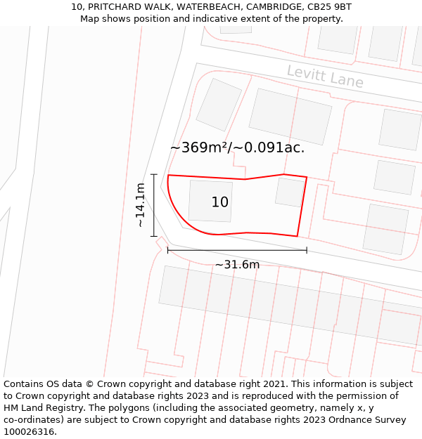 10, PRITCHARD WALK, WATERBEACH, CAMBRIDGE, CB25 9BT: Plot and title map