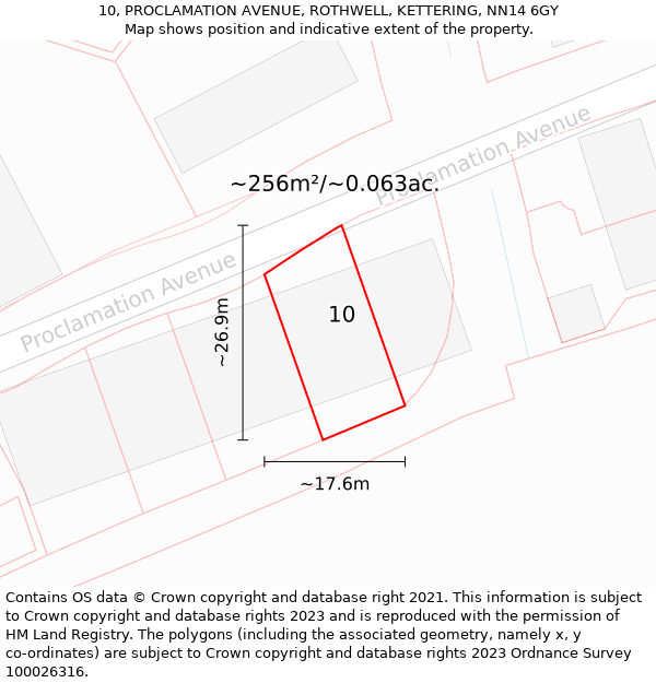 10, PROCLAMATION AVENUE, ROTHWELL, KETTERING, NN14 6GY: Plot and title map