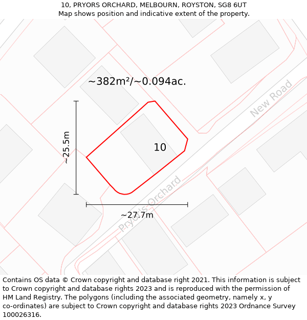 10, PRYORS ORCHARD, MELBOURN, ROYSTON, SG8 6UT: Plot and title map