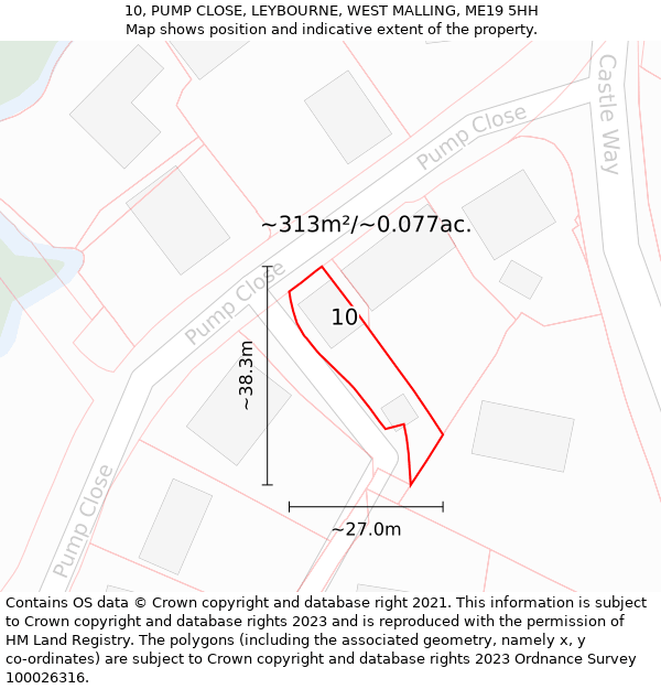 10, PUMP CLOSE, LEYBOURNE, WEST MALLING, ME19 5HH: Plot and title map