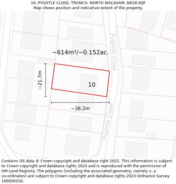 10, PYGHTLE CLOSE, TRUNCH, NORTH WALSHAM, NR28 0QF: Plot and title map