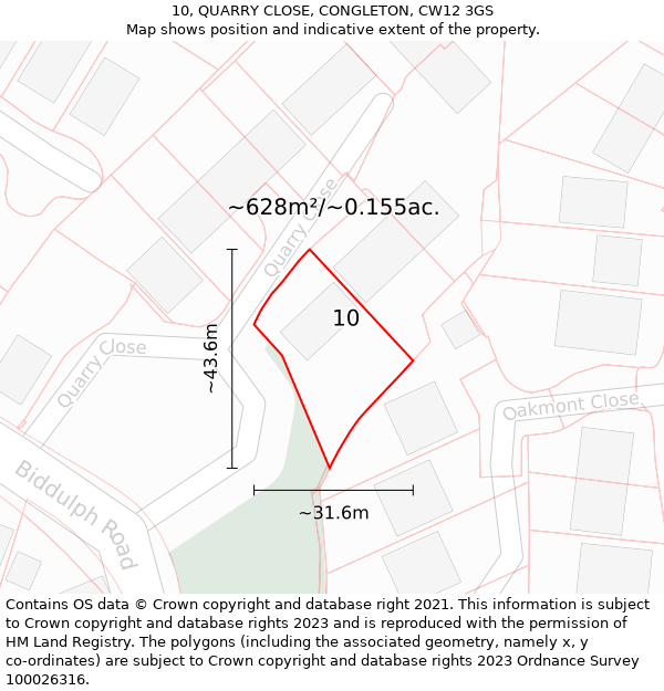 10, QUARRY CLOSE, CONGLETON, CW12 3GS: Plot and title map