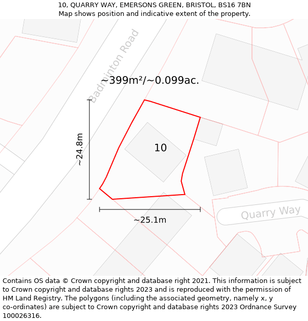 10, QUARRY WAY, EMERSONS GREEN, BRISTOL, BS16 7BN: Plot and title map