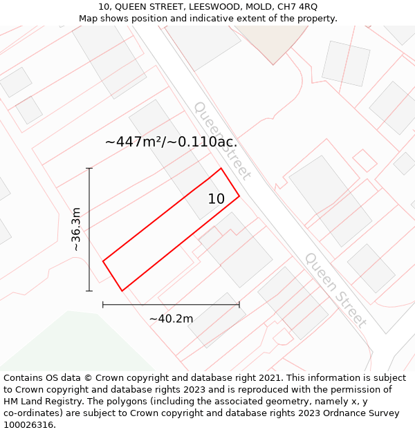 10, QUEEN STREET, LEESWOOD, MOLD, CH7 4RQ: Plot and title map