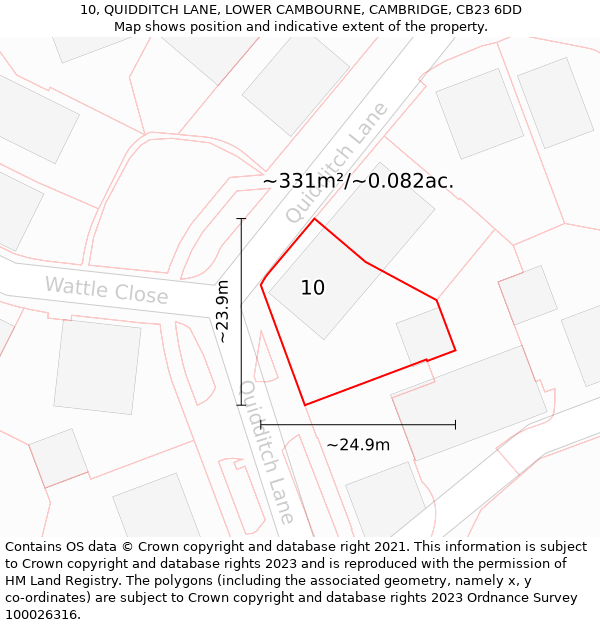 10, QUIDDITCH LANE, LOWER CAMBOURNE, CAMBRIDGE, CB23 6DD: Plot and title map