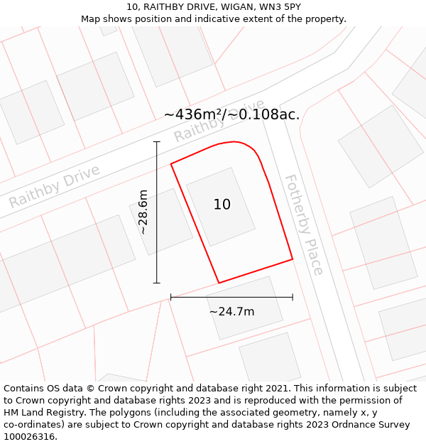 10, RAITHBY DRIVE, WIGAN, WN3 5PY: Plot and title map