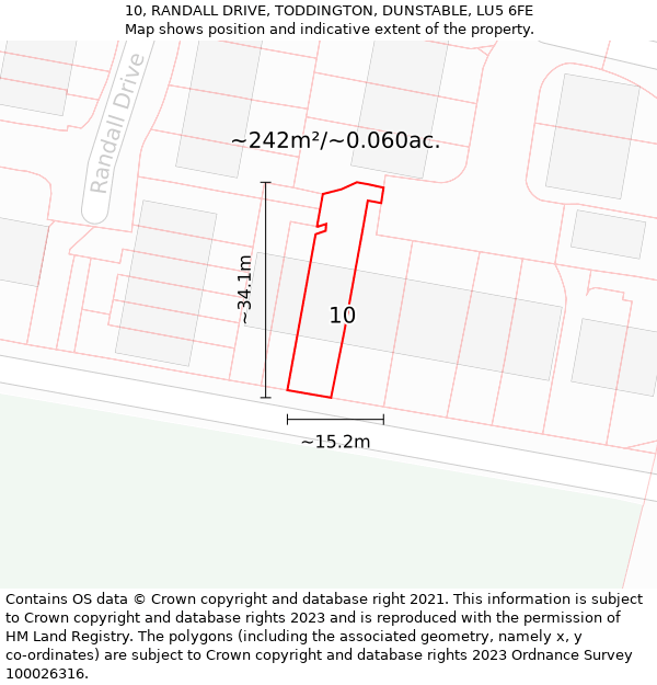 10, RANDALL DRIVE, TODDINGTON, DUNSTABLE, LU5 6FE: Plot and title map