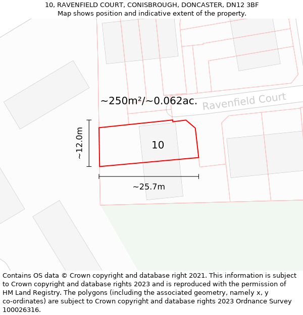 10, RAVENFIELD COURT, CONISBROUGH, DONCASTER, DN12 3BF: Plot and title map