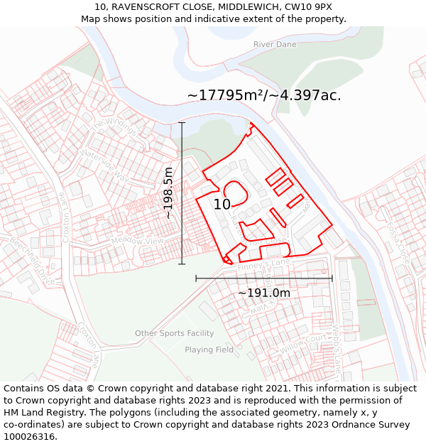 10, RAVENSCROFT CLOSE, MIDDLEWICH, CW10 9PX: Plot and title map