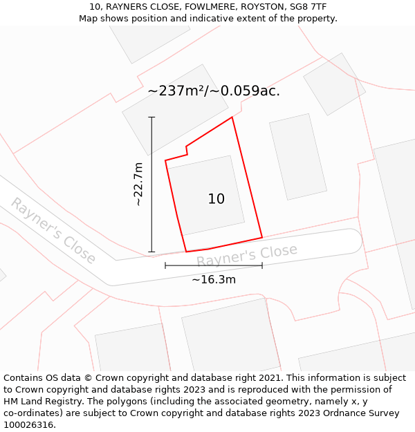 10, RAYNERS CLOSE, FOWLMERE, ROYSTON, SG8 7TF: Plot and title map