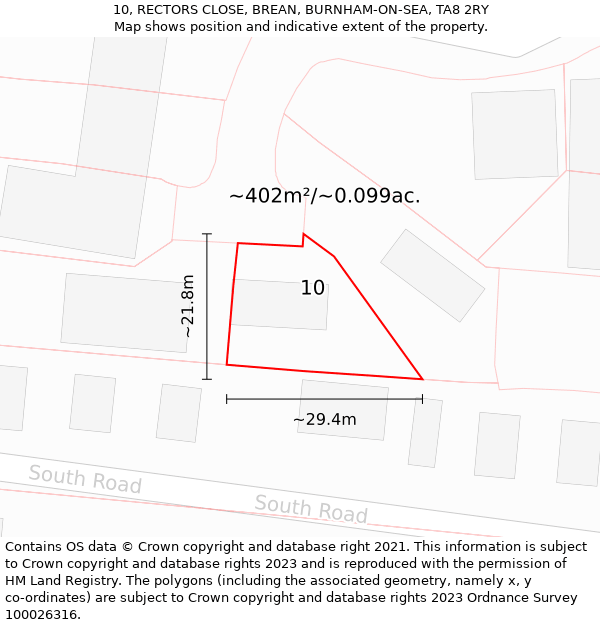 10, RECTORS CLOSE, BREAN, BURNHAM-ON-SEA, TA8 2RY: Plot and title map