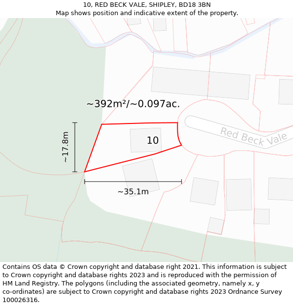 10, RED BECK VALE, SHIPLEY, BD18 3BN: Plot and title map