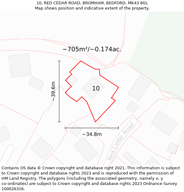 10, RED CEDAR ROAD, BROMHAM, BEDFORD, MK43 8GL: Plot and title map