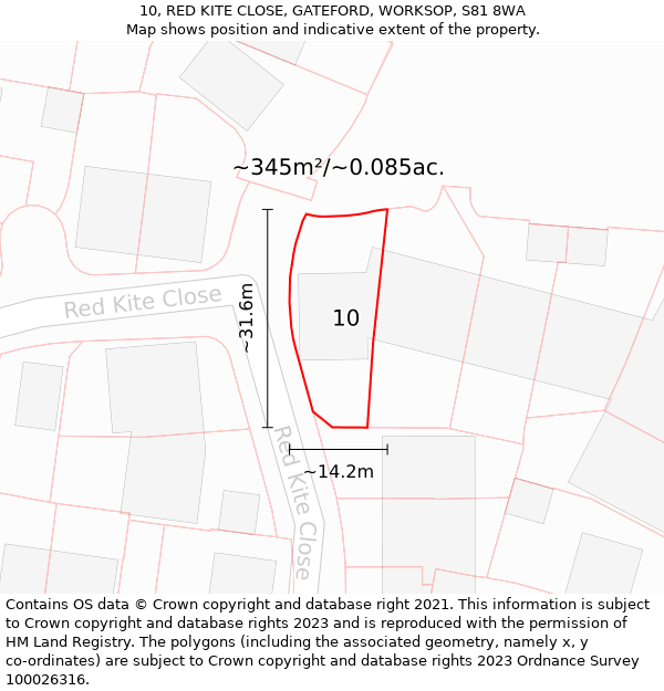 10, RED KITE CLOSE, GATEFORD, WORKSOP, S81 8WA: Plot and title map