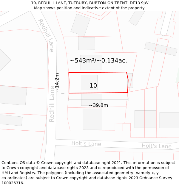 10, REDHILL LANE, TUTBURY, BURTON-ON-TRENT, DE13 9JW: Plot and title map