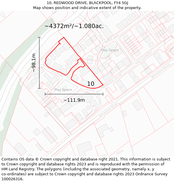 10, REDWOOD DRIVE, BLACKPOOL, FY4 5GJ: Plot and title map