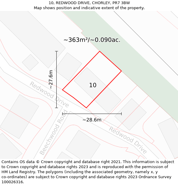 10, REDWOOD DRIVE, CHORLEY, PR7 3BW: Plot and title map