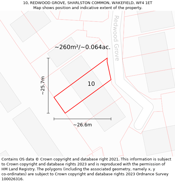 10, REDWOOD GROVE, SHARLSTON COMMON, WAKEFIELD, WF4 1ET: Plot and title map