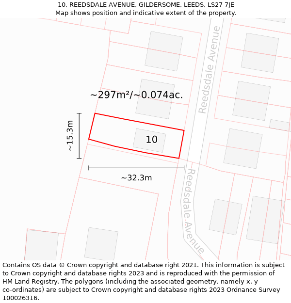 10, REEDSDALE AVENUE, GILDERSOME, LEEDS, LS27 7JE: Plot and title map