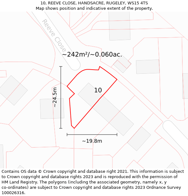 10, REEVE CLOSE, HANDSACRE, RUGELEY, WS15 4TS: Plot and title map