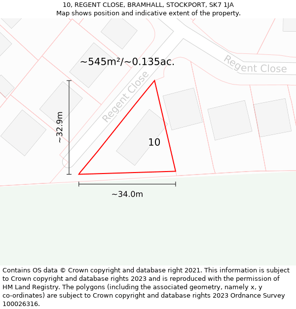 10, REGENT CLOSE, BRAMHALL, STOCKPORT, SK7 1JA: Plot and title map