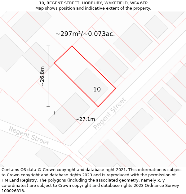 10, REGENT STREET, HORBURY, WAKEFIELD, WF4 6EP: Plot and title map