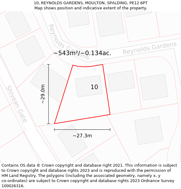 10, REYNOLDS GARDENS, MOULTON, SPALDING, PE12 6PT: Plot and title map